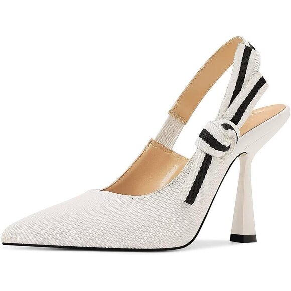 🆕Women White Heels Pointed Toe High Heels Bowknot Knitted Dress Pumps Shoes - Picture 1 of 7